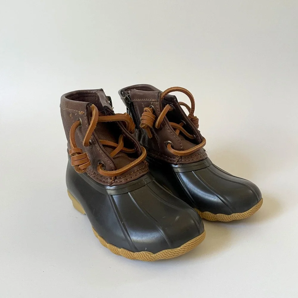 Sperry Kids Saltwater Duck Boots Brown Black Rain Boots Size 8M Toddler Preppy